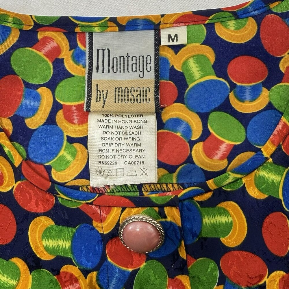 Vintage Montage Mosaic Blouse Top Skirt Set Matching Size M Retro Spool All Over - Picture 5 of 12